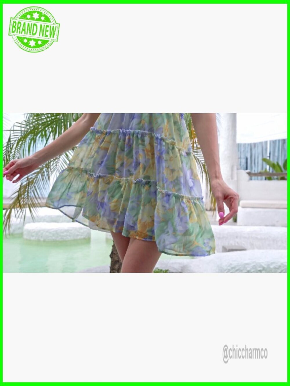 Flowy Spaghetti Strap Ruffle Mini Sundress Boho Beach Skater Dress - Picture 6 of 7
